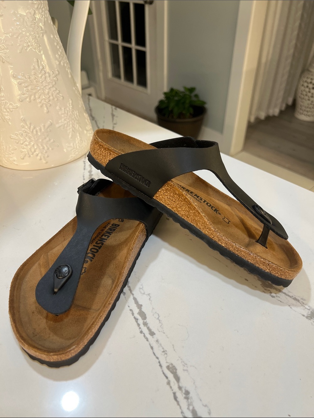 Birkenstock Black Thong Sandals with Cork Footbed